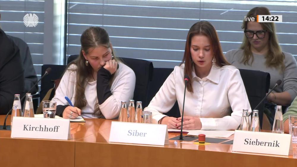 Standbild: Die Schülerin Yukiko-Mathilda Siber spricht als Sachverständige vor der Enquete-Kommission des Deutschen Bundestags.
