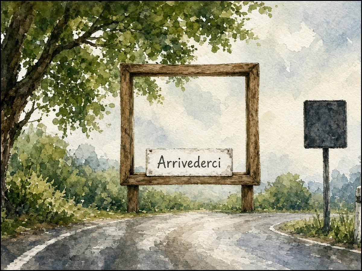 Ein leerer Holzrahmen mit der Aufschrift „Arrivederci“ am Straßenrand: Der Andreas-Hofer-Bund will an die Tiroler Geschichte der Vigolana erinnern.