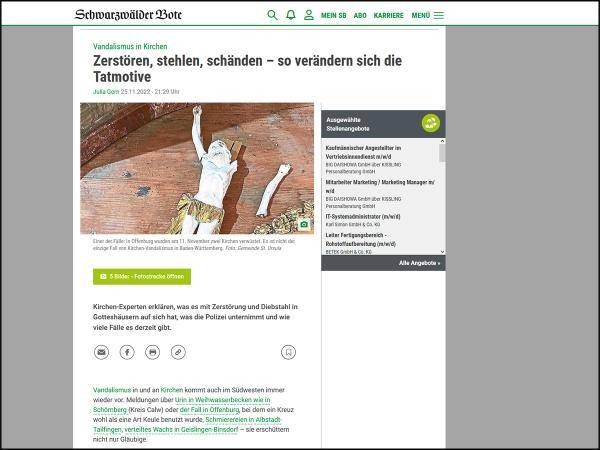 Hass auf Gott zeigt sich im  Vandalismus in den Kirchen