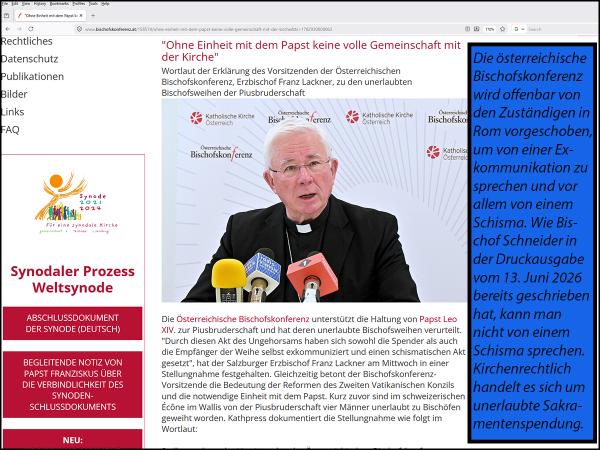 Die österreichischen Bischöfe sprechen von Schisma